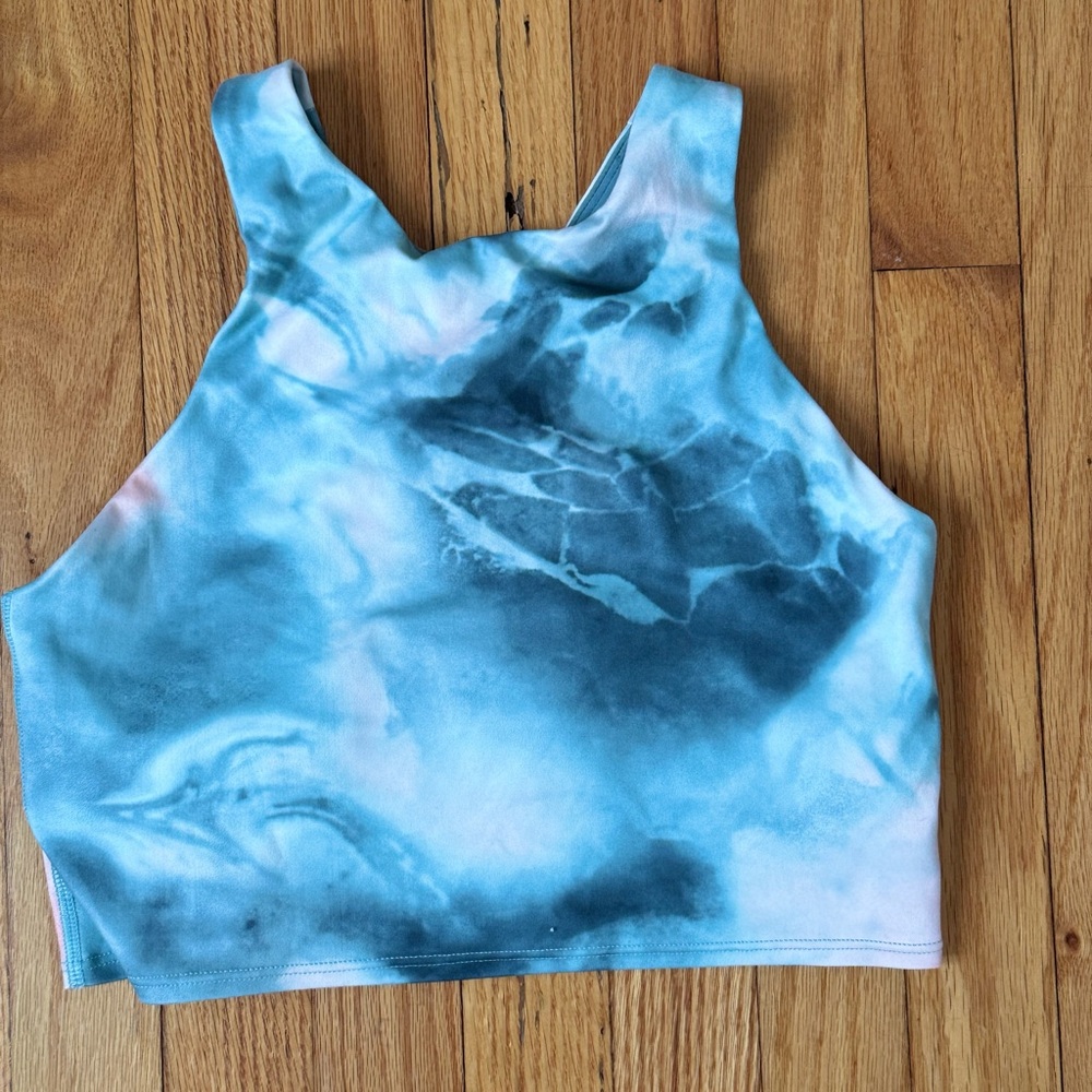 ATHLETA Long Line Align Tank Sports Bra Lt Green/Dark Green/Pink Tie Dye Size: S